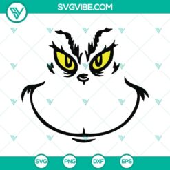 Grinch face SVG images with PNG, DXF, and EPS files for download - holiday themed digital design for crafts and projects.