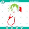 Grinch hand holding stethoscope SVG for nurse Christmas design. Festive Grinch nurse SVG file. Great for holiday crafts.