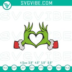 Christmas-themed green monster heart hands embroidery design, cute holiday cartoon pattern for crafts and decorations.