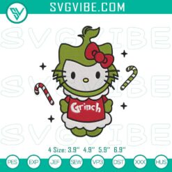 Grinch Hello Kitty Christmas Embroidery File, Festive Hello Kitty Design