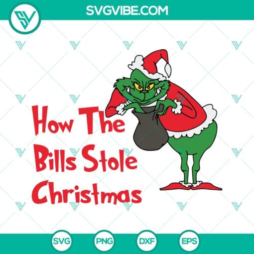 Grinch-themed Buffalo Bills Christmas SVG files with humorous Christmas design. Great for holiday crafting and decorating.