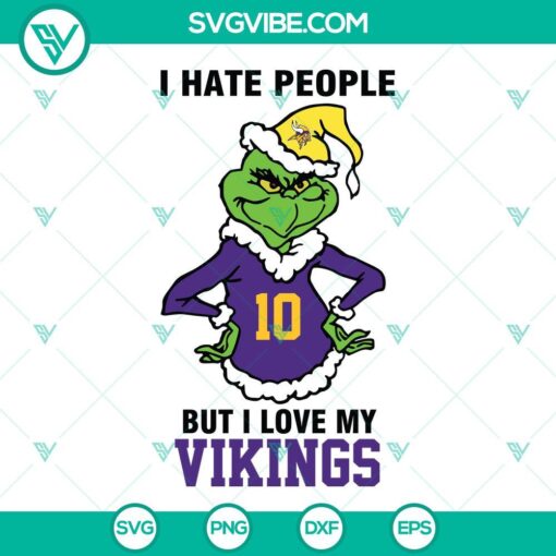 Grinch themed Minnesota Vikings football team SVG files for cutting machines in multiple formats.
