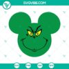 Grinch-themed Mickey Mouse head SVG images for Christmas, available in PNG, DXF, and EPS files.