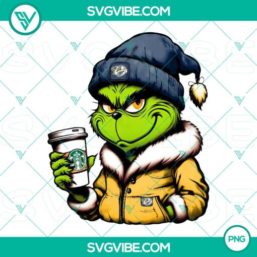 Grinch-themed Nashville Predators drink Starbucks logo PNG images, featuring festive collaboration designs with holiday character.