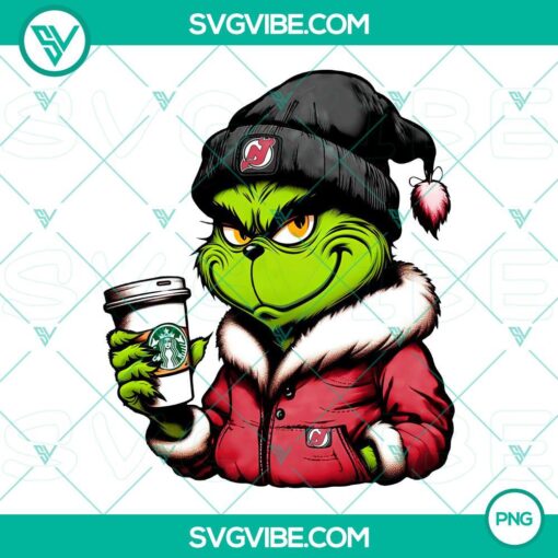 Grinch-themed New Jersey Devils and Starbucks PNG images for digital products. Ideal for fans and holiday-themed designs.