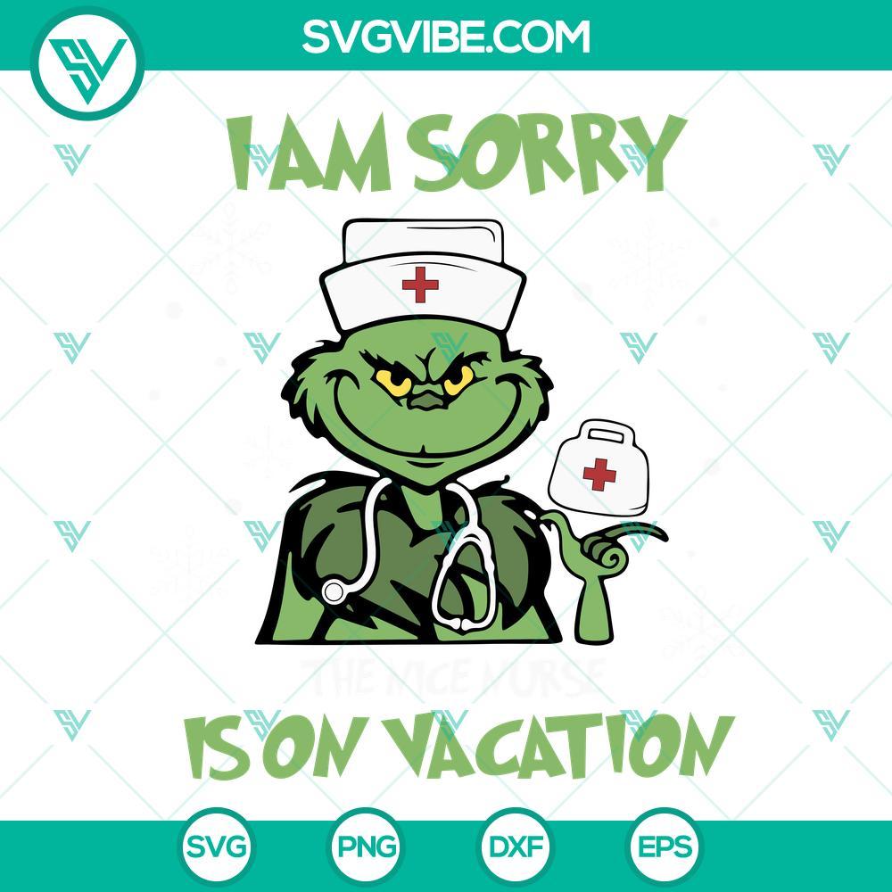 grinch-nurse-christmas-svg-i-am-sorry-the-nice-nurse-is-on-vacation-svg-eps-png-dxf-mockup.jpg Grinch Nurse Christmas SVG with "I Am Sorry The Nice Nurse Is On Vacation" text, available in EPS, PNG, and DXF formats.
