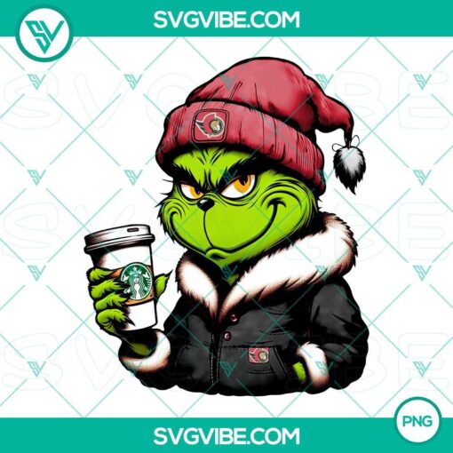 Grinch Ottawa Senators themed Starbucks drink PNG files for hockey fans, featuring festive design for digital download.