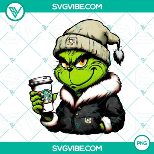 Grinch Pittsburgh Penguins themed Starbucks drink PNG file, featuring a unique cross-brand design in Christmas colors.