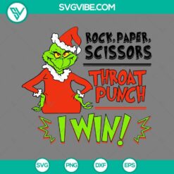 Grinch Rock, Paper Scissors Throat Punch I Win SVG File with vintage design, ideal for holiday crafts and projects.