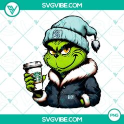 Grinch themed Seattle Kraken drink cups featuring the Starbucks logo, perfect for fans and festive occasions.