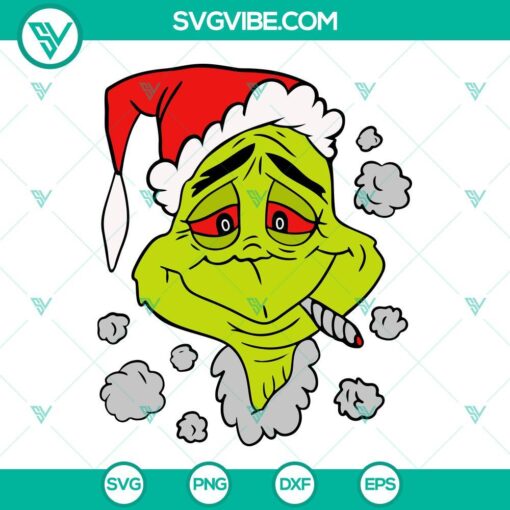 Grinch smoking cannabis joint SVG for Christmas, holiday weed design download.