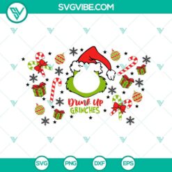 Grinch Starbucks wrap SVG featuring "Drink Up Grinches" full wrap design, perfect for holiday season lovers.