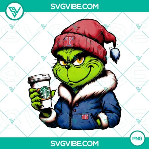 Grinch Texas Rangers baseball themed Starbucks drink PNG file, perfect for sports fans and coffee lovers.