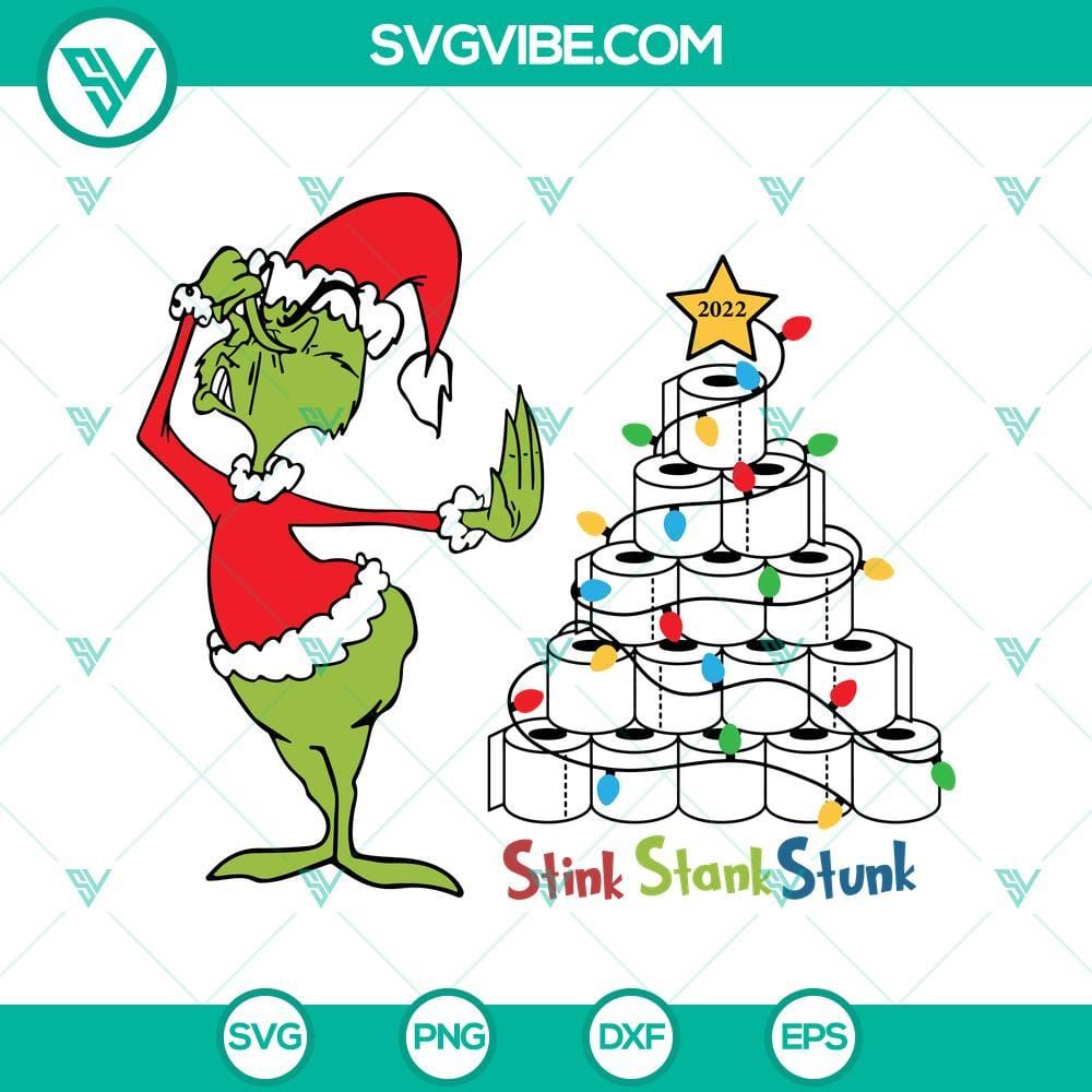 grinch-toilet-paper-christmas-tree-svg-2022-stink-stank-stunk-svg-grinch-toilet-paper-christmas-2022-svg-png-dxf-eps-files-6-mockup.jpg Grinch Toilet Paper Christmas Tree 2022 SVG Files for holiday craft projects featuring Stink Stank Stunk text.