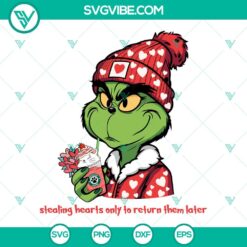 Grinch Valentine SVG files with heart shape, coffee theme, and Happy Valentine text, perfect for crafting projects.