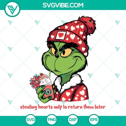 Grinch Valentine SVG files with heart shape, coffee theme, and Happy Valentine text, perfect for crafting projects.