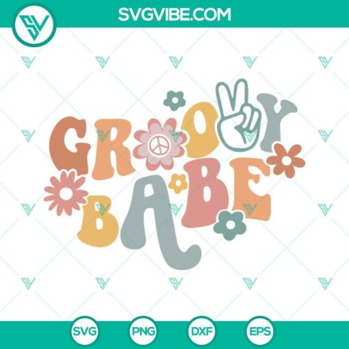 Groovy Babe SVG file with retro birthday and boho flowers design for download, perfect for a hippie-themed project.