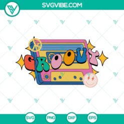 Groovy cassette tape SVG download with smiley face, hippie, and boho designs for digital use.