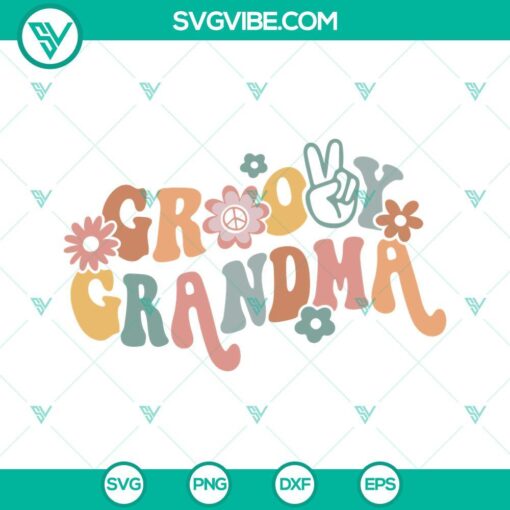 Groovy Grandma SVG files with retro and boho flower designs, perfect for hippie-themed projects.