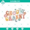 Groovy Granny SVG file featuring retro boho flower designs for hippie-inspired crafts. Downloadable.
