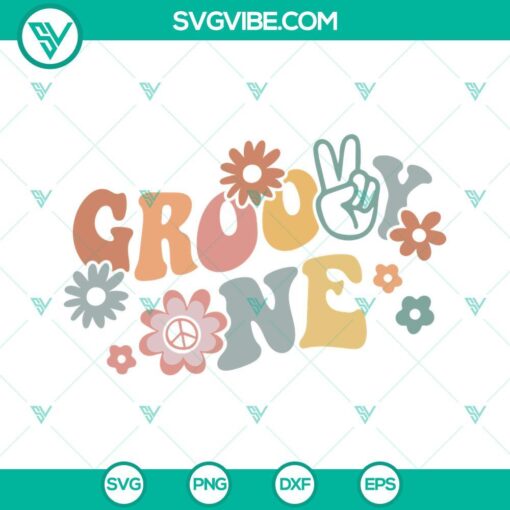 Groovy One SVG file featuring 1st birthday images with hippie theme for digital use.