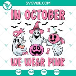 Halloween pink ribbon ghost SVG file for October, supports breast cancer awareness.