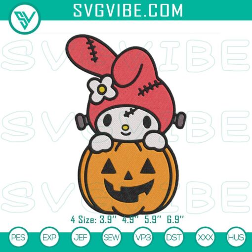 Cute Halloween My Melody pumpkin embroidery design, perfect for holiday projects. Instant download.
