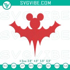 Red Bat Mickey Head Halloween machine embroidery design with spooky Disney pattern.
