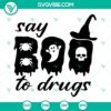 Halloween Red Ribbon Week SVG design with "Say Boo To Drugs" message, Drug Free theme. Ideal for crafting and awareness campaigns.