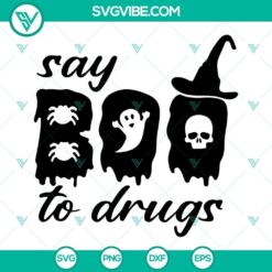 Halloween Red Ribbon Week SVG design with "Say Boo To Drugs" message, Drug Free theme. Ideal for crafting and awareness campaigns.