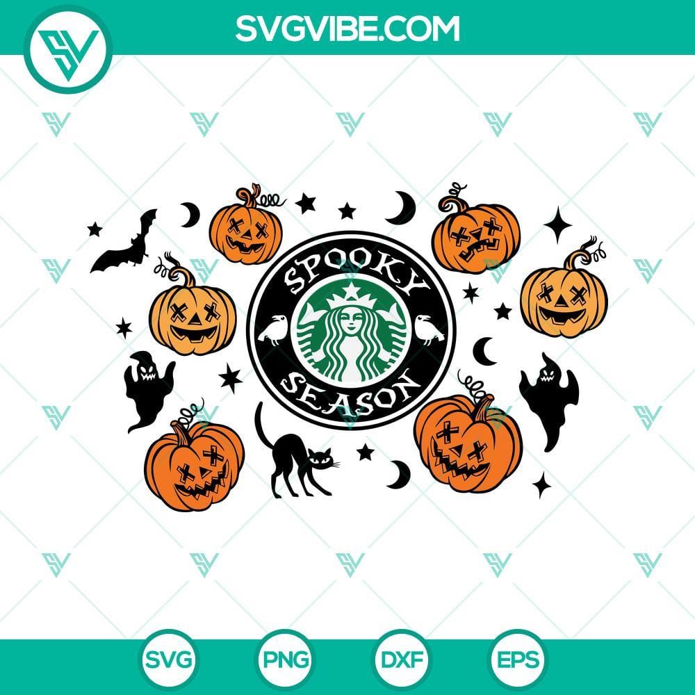 halloween-spooky-season-starbucks-cup-svg-pumpkin-halloween-starbucks-svg-pumpkins-ghosts-starbucks-cup-svg-1-mockup.jpg Halloween Starbucks cup SVG with spooky pumpkin design for Halloween season.