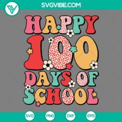 Happy 100 days of school leopard SVG design for download in PNG, DXF, EPS formats, perfect for school-themed crafts and projects.