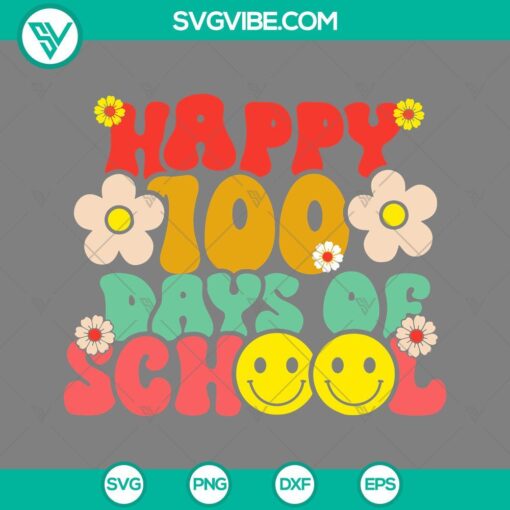 100 Days of School smiley face SVG files for celebration, perfect for crafts and DIY projects.
