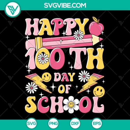 Happy 100th Days of School SVG with sunflowers design for teachers, 100 Days of School SVG images. Great for celebrating 100 days milestone.