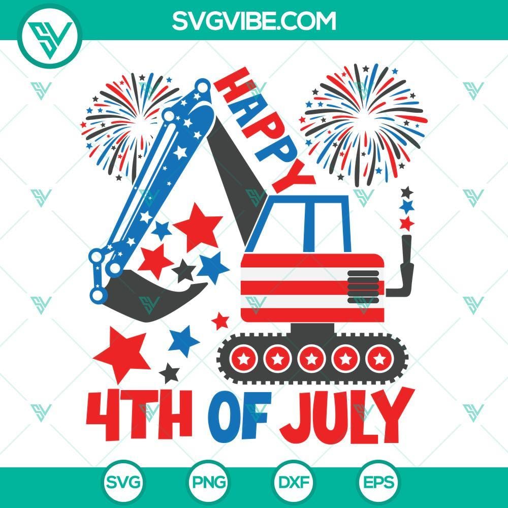 Happy 4th Of July Excavator SVG, Kids 4th July Shirt SVG, 4th Of July Boy SVG Excavator-themed kids 4th of July SVG design for shirt. Colorful patriotic graphic for 4th of July celebrations. Instant download.