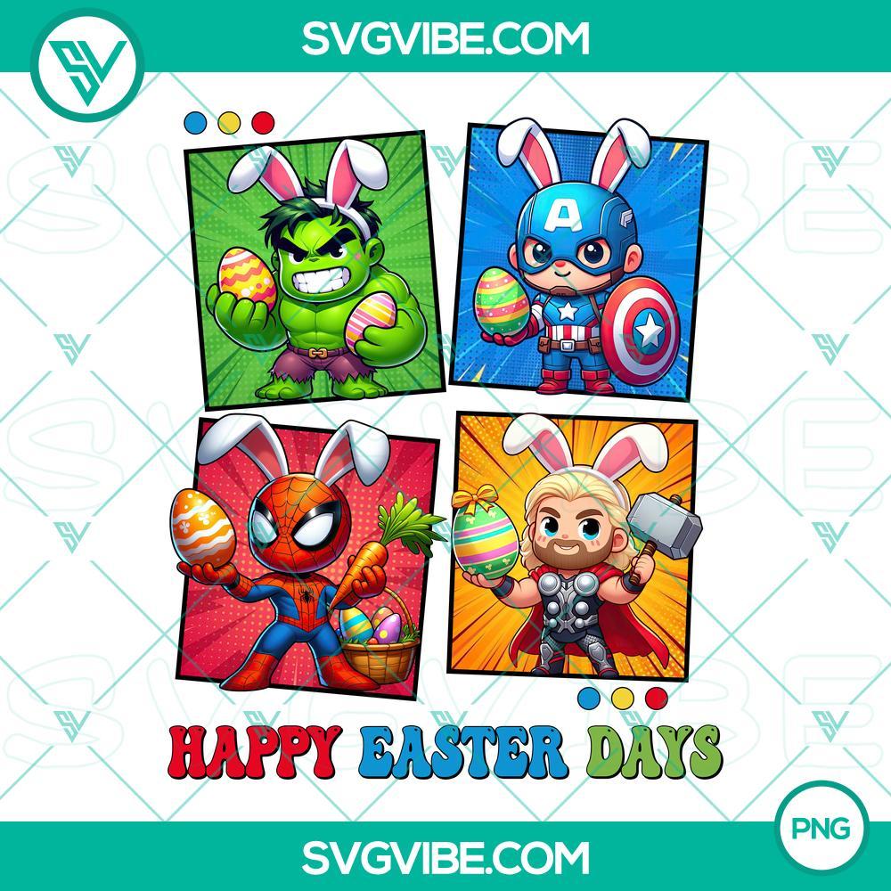 Happy Easter Days Superheroes PNG Download, Marvel Superheroes Bunny Easter PNG Images Happy Easter Marvel Superheroes dressed as bunnies in PNG format, perfect for Easter greeting cards and designs.