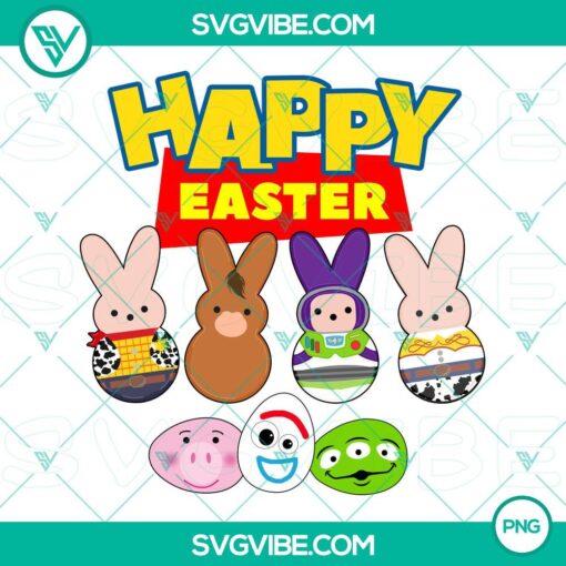 Easter Toy Story characters as bunnies and Peeps in PNG format for download. Happy Easter theme.