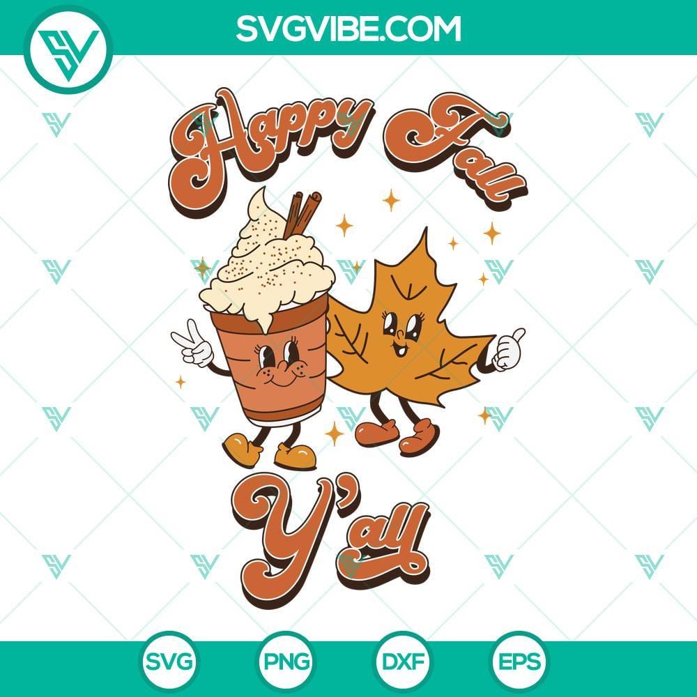 Happy Fall Y’All SVG, Fall Pumpkin Latte SVG PNG DXF EPS Instant Download Fall-themed SVG images with pumpkins and latte, perfect for instant download. Great for autumn crafts.