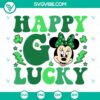 St. Patrick's Day-themed SVG featuring Minnie Mouse in green with shamrock clovers, Disney-inspired design.
