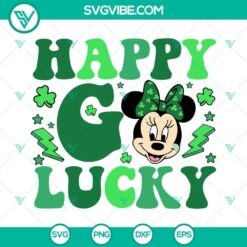 St. Patrick's Day-themed SVG featuring Minnie Mouse in green with shamrock clovers, Disney-inspired design.