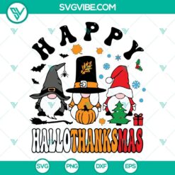 Happy Hallothanksmas Gnome SVG images featuring Halloween and Thanksgiving designs, perfect for holiday craft projects.