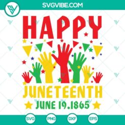 Juneteenth African Pride SVG design celebrating June 19, 1865. Includes SVG, PNG, DXF, and EPS files for digital use.