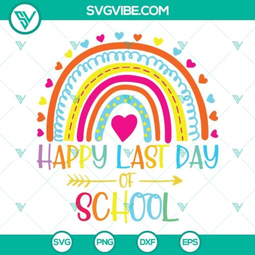 Colorful Happy Last Day of School and Student Graduation Rainbow SVG perfect for celebrating. Vibrant design for digital use.
