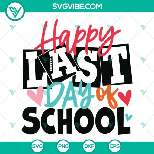 Happy last day of school SVG with graduation cap, diploma, and text "Goodbye School". Perfect for celebrating student's graduation day.