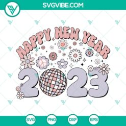 Happy New Year 2023 SVG download featuring festive holiday designs compatible with PNG and DXF formats.