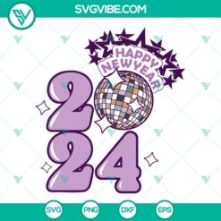 New Year 2024 SVG files featuring disco ball designs for festive celebrations in 2024.