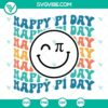 Pi Day smiley face SVG with retro mathematic design for download, featuring a funny Pi illustration.