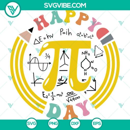 Happy Pi Day 2024 SVG image with math symbols for teachers, PNG, DXF, EPS formats.