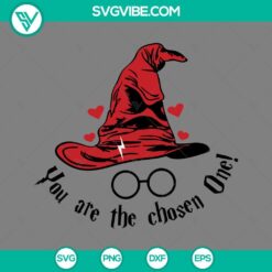 Harry Potter Valentines SVG with Sorting Hat "You Are The Chosen One" design in PNG, EPS, DXF file formats. Ideal for crafting projects.