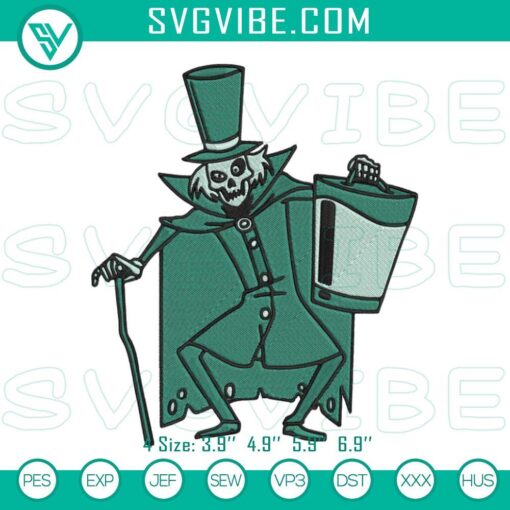 Haunted Mansion Hatbox Ghost embroidery designs digital file, spooky and detailed patterns for crafts and projects.